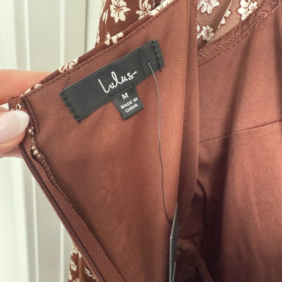 Brown Floral Print Long Sleeve Mini Dress - Picture 3 of 4